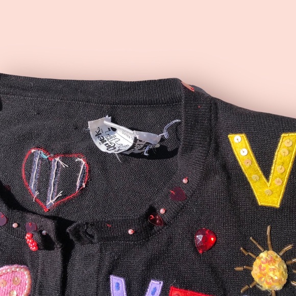 Vintage Jack B. Quick Love Black Multi Colored 3/4 Sleeve Cardigan - Picture 2 of 6